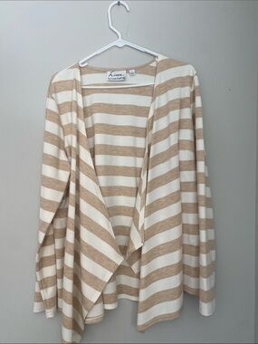 Linea by Louis Dell'Olio Cream and Tan Striped Open Cardigan